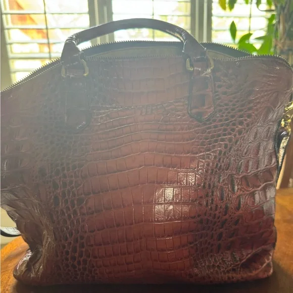 Brahmin Croc-Embossed Satchel - Deep Burgundy - Picture 3 of 9